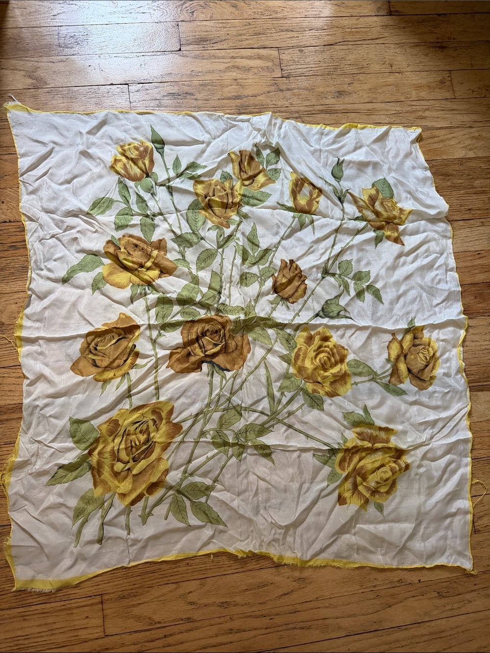 Vintage Yellow Rose Floral Square Scarf